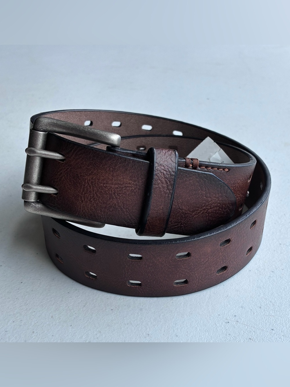 Kohl’s: 11UP0206 Adult Double Prong Perforated Leather Brown/Blk Belt Size-30-32